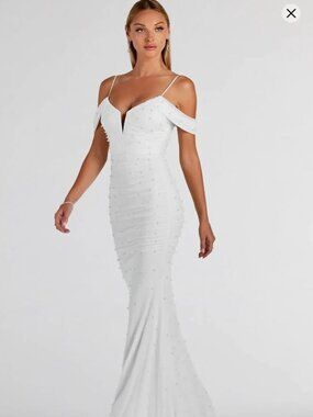 Charlene Formal Faux Pearl Mesh Mermaid Dress